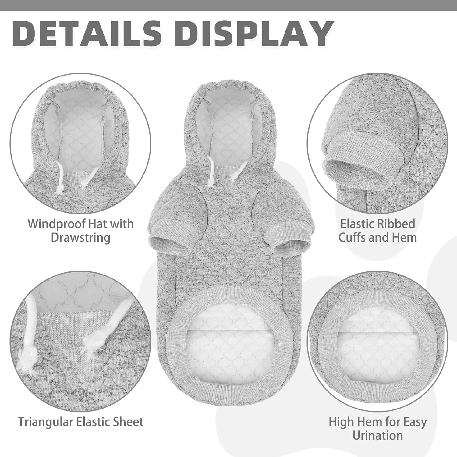 KOOLTAIL Dog Hoodie Pet Clothes Sweater with Hat and Pocket for Small Medium Large Dogs, Warm Soft Dog Cold Weather Coat, Clover Laminated Cotton Hooded Sweatshirt Outfit for Puppy Cats, Grey SM