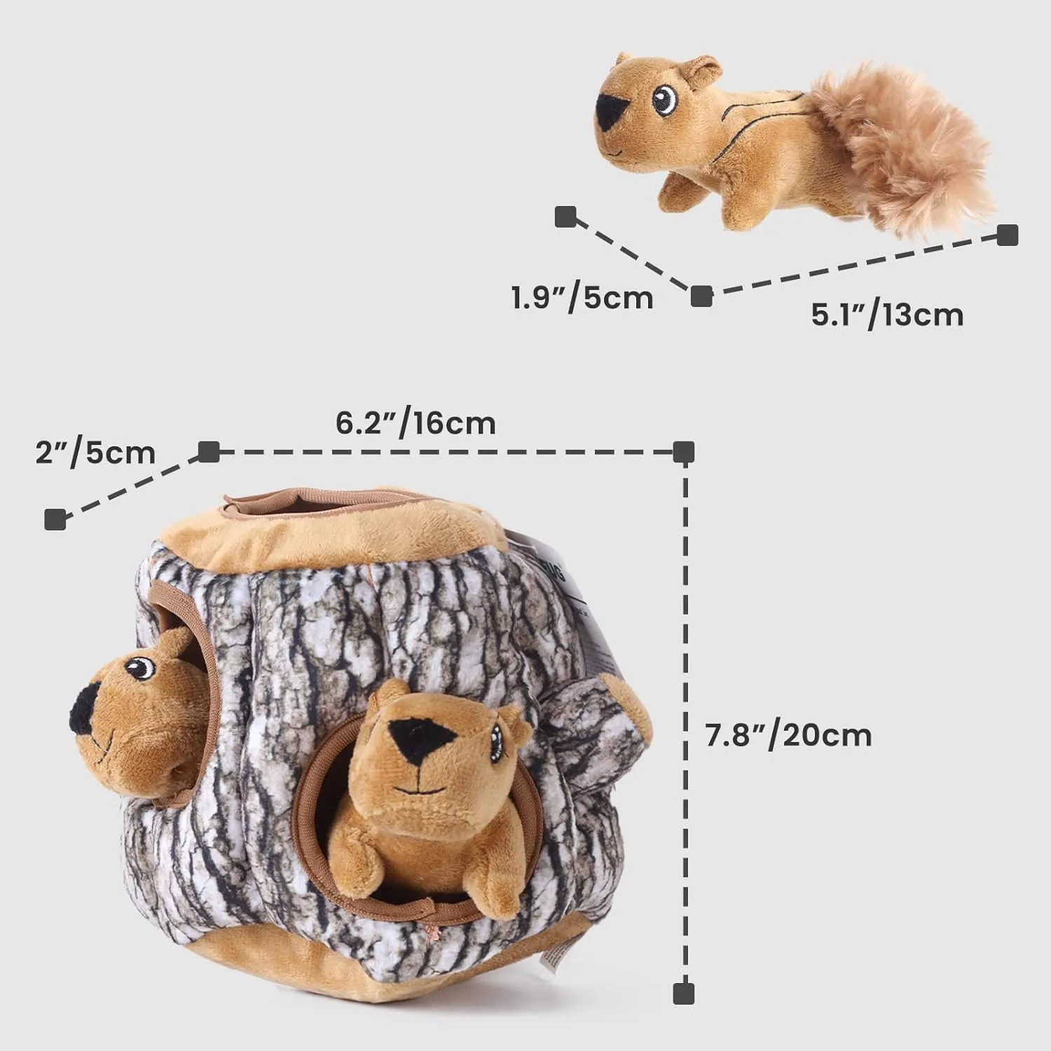 Laifug Hidden Squirrel Plush Dog Toy Interactive Squeaky Dog Toy Hide and Seek, L