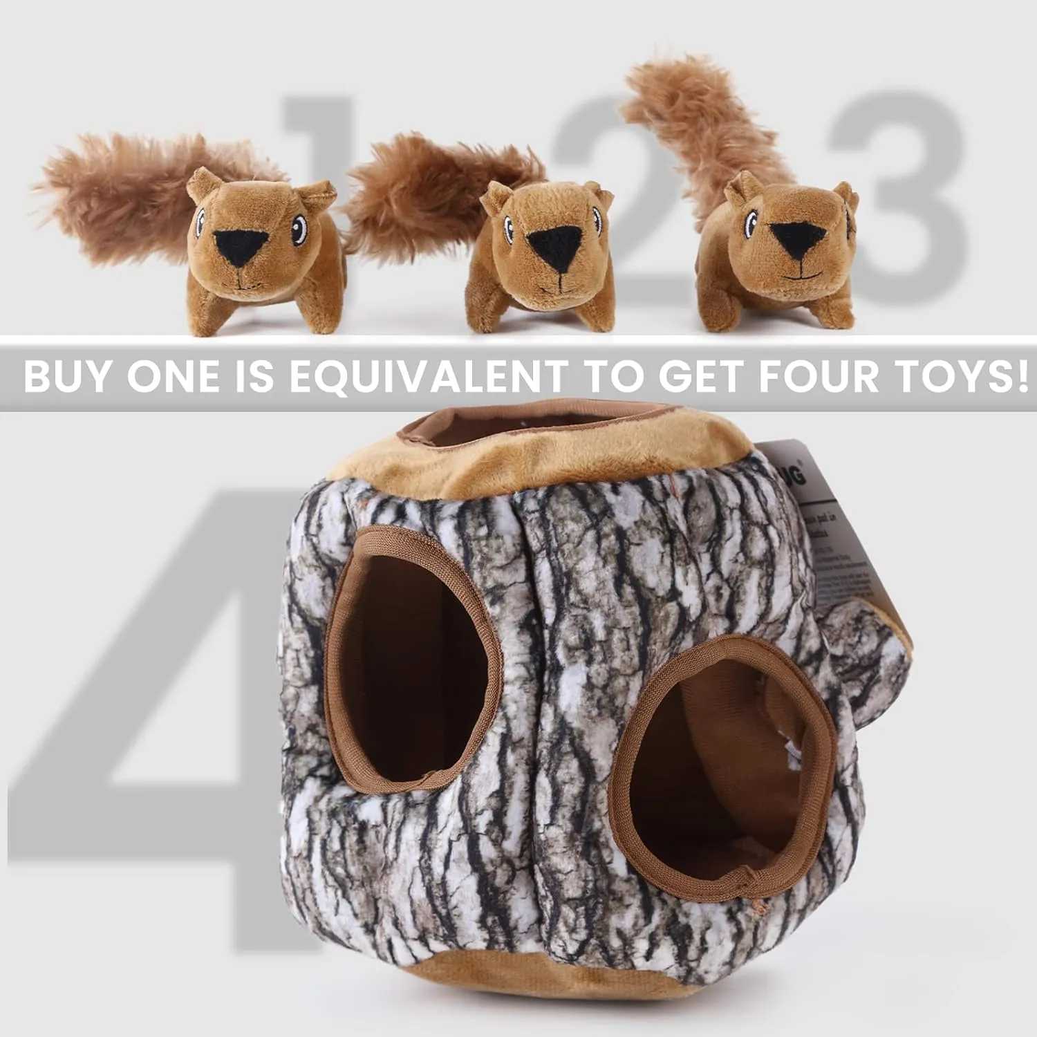 Laifug Hidden Squirrel Plush Dog Toy Interactive Squeaky Dog Toy Hide and Seek, L