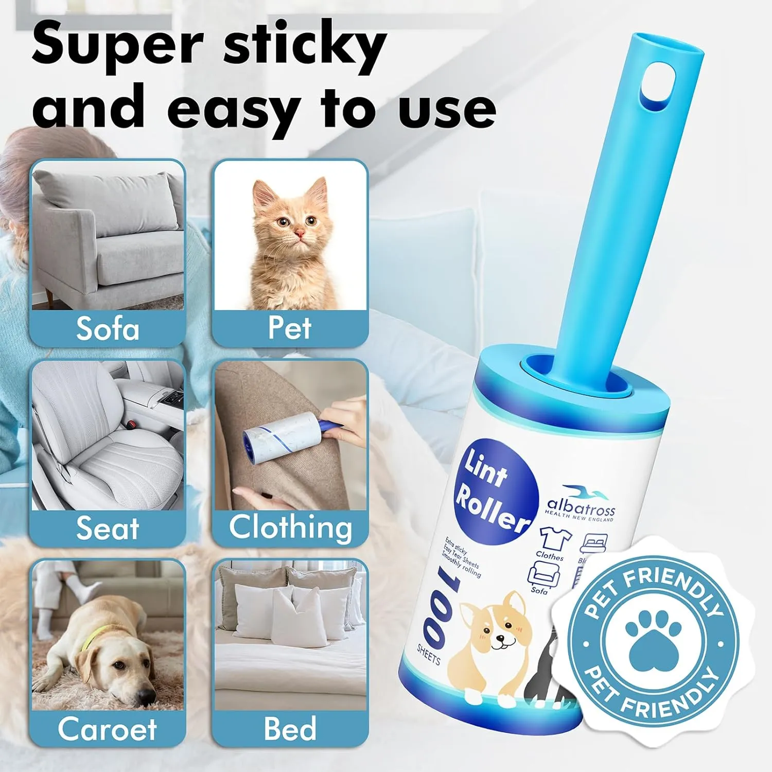 Lint Rollers for Pet Hair Extra Sticky, 600 Sheets Mega Value Set Lint Rollers for Pet Hair Removal, Dog and Cat Lint Remover for Clothes, Furniture, Carpet