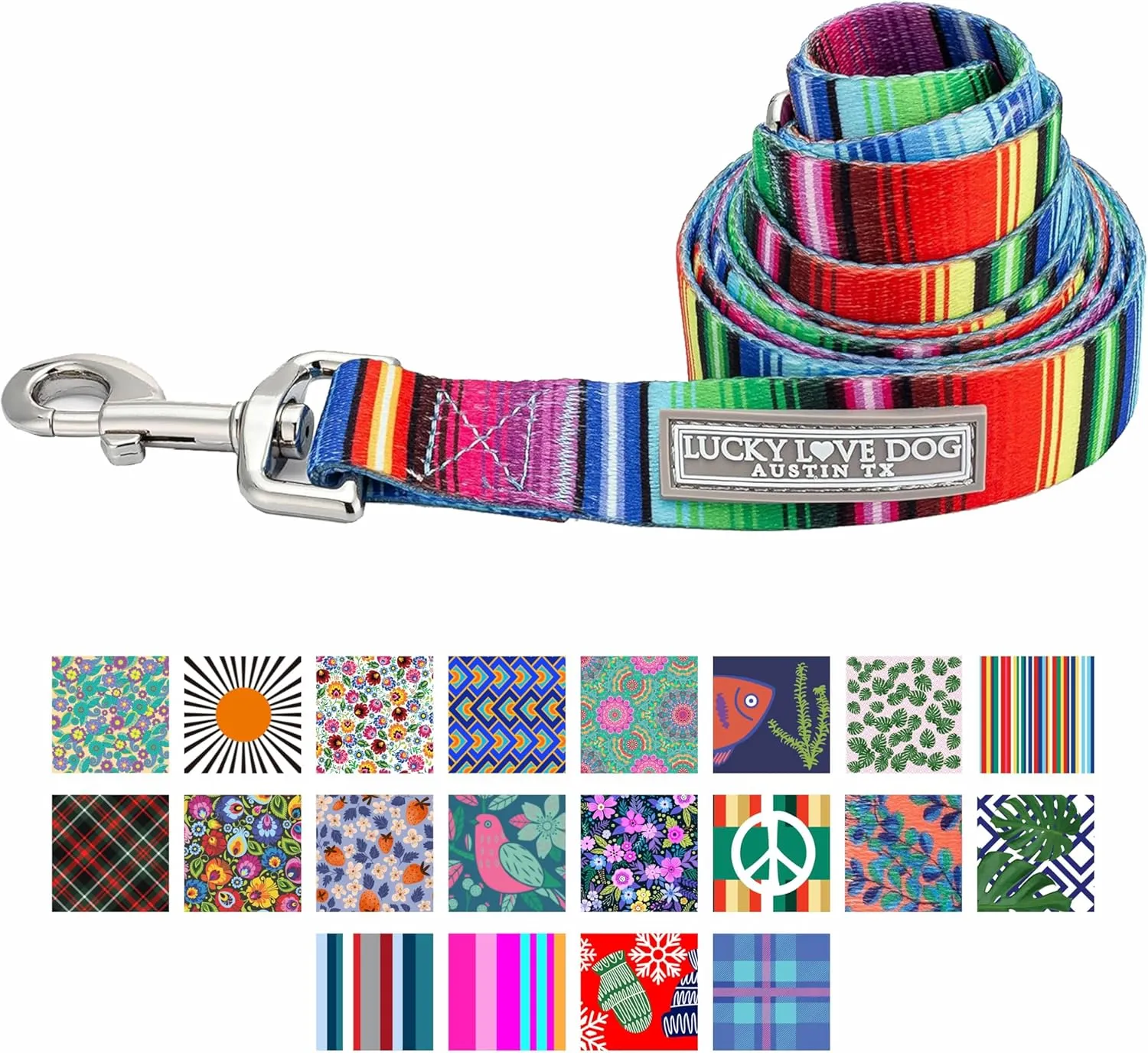Lucky Love Dog Leash, Colorful Striped Dog Leash for Large Dogs, Durable & Long Lasting, (Nacho, Large)