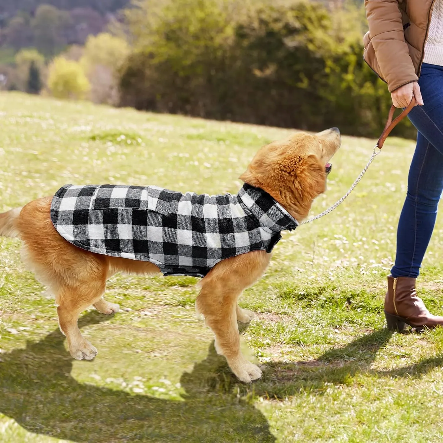 Malier Dog Winter Coat, Classic Plaid Fleece Dog Cold Weather Coats Dog Jacket with Pocket, Windprood Warm Dog Coat Vest Winter Pet Clothes Apparel for Small Medium Large Dogs (White, X-Small)