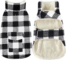 Malier Dog Winter Coat, Classic Plaid Fleece Dog Cold Weather Coats Dog Jacket with Pocket, Windprood Warm Dog Coat Vest Winter Pet Clothes Apparel for Small Medium Large Dogs (White, X-Small)