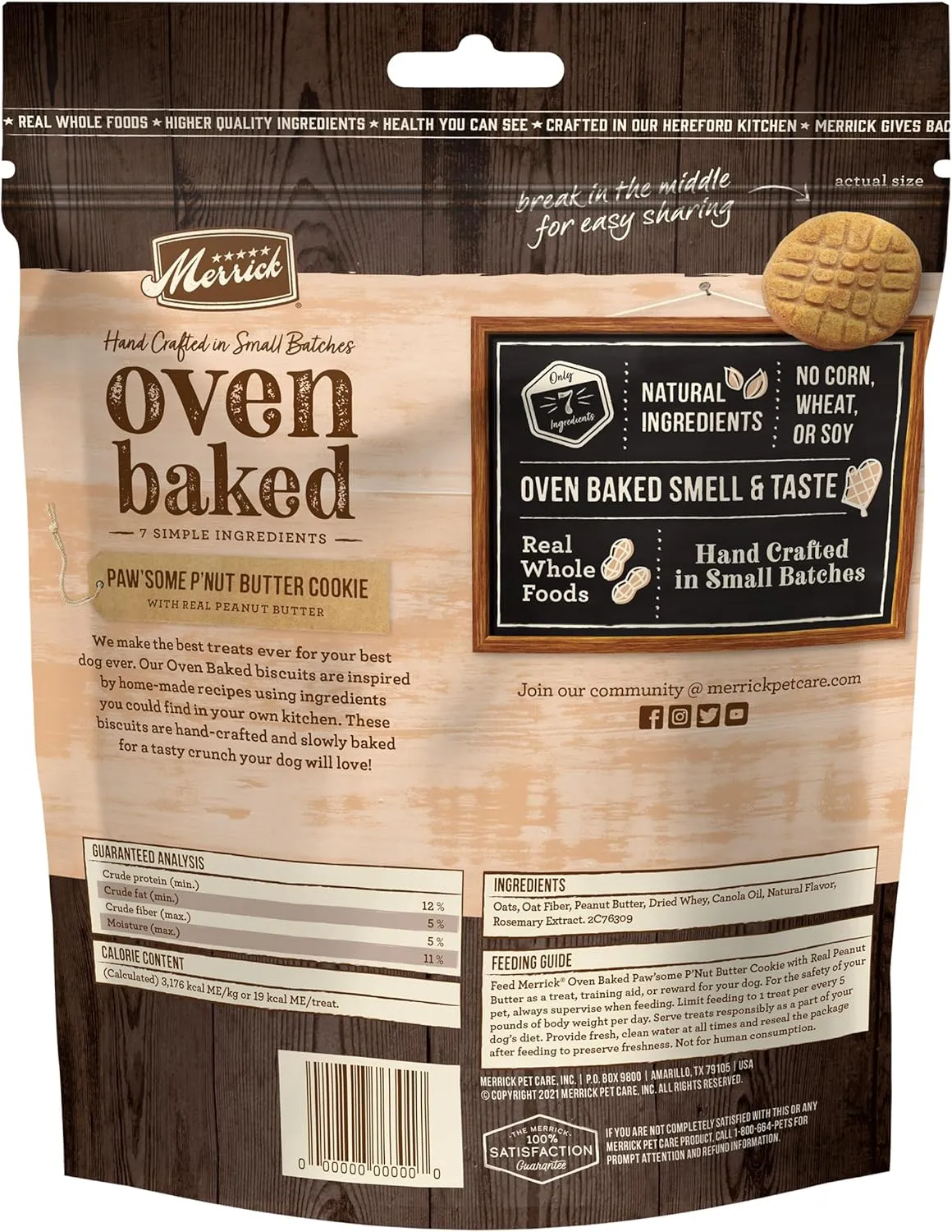 Merrick Oven Baked Dog Treats, Natural Cookies For Dogs, Pawsome Pnut Butter Cookie With Real Peanut Butter - 11 oz. Bag