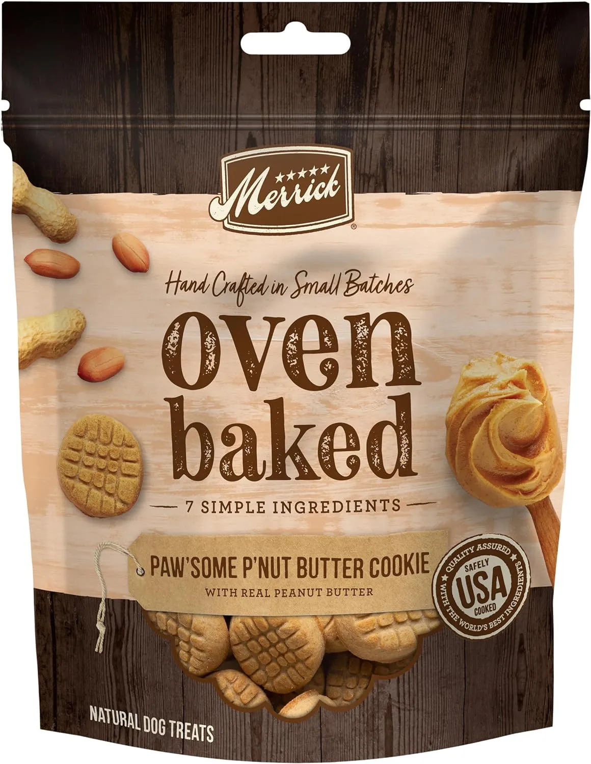 Merrick Oven Baked Dog Treats, Natural Cookies For Dogs, Pawsome Pnut Butter Cookie With Real Peanut Butter - 11 oz. Bag