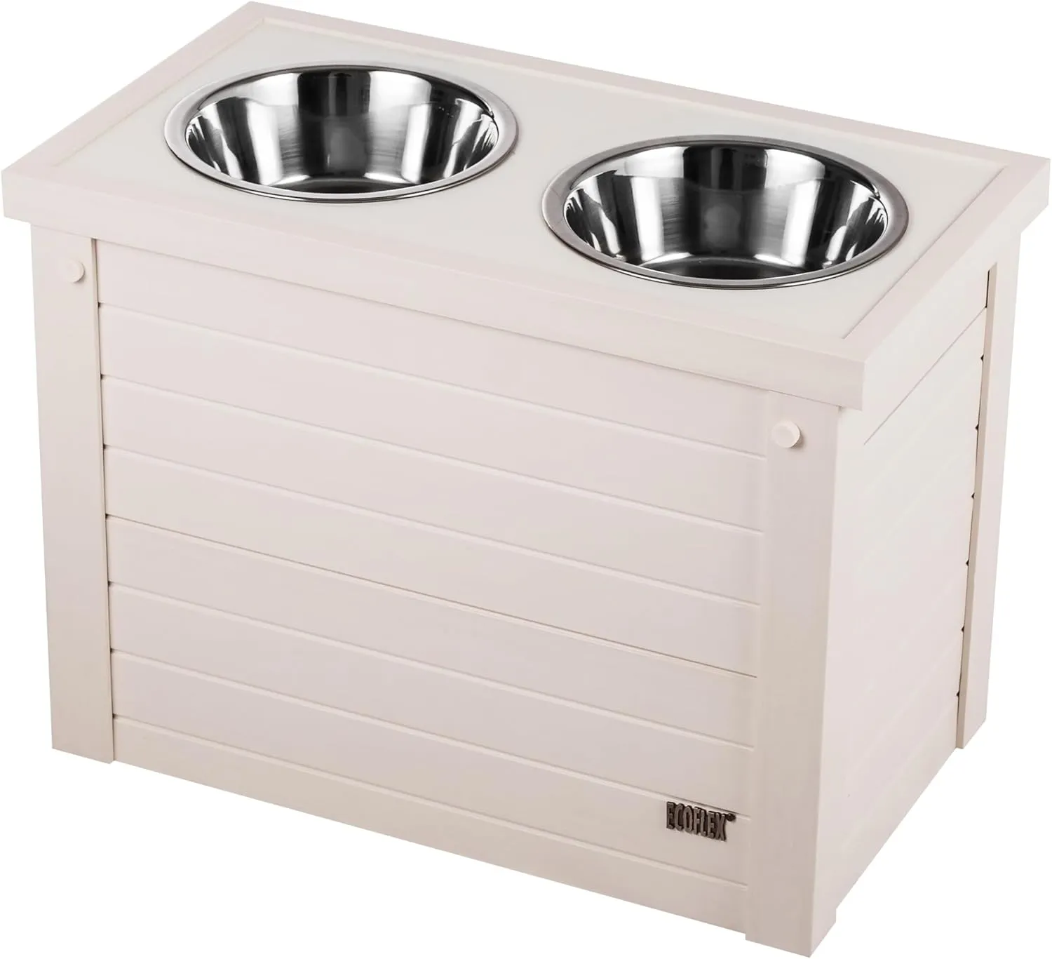 New Age Pet ECOFLEX Elevated Dog Feeder with 2 Stainless Steel Bowls and Sliding Lid Storage Bin