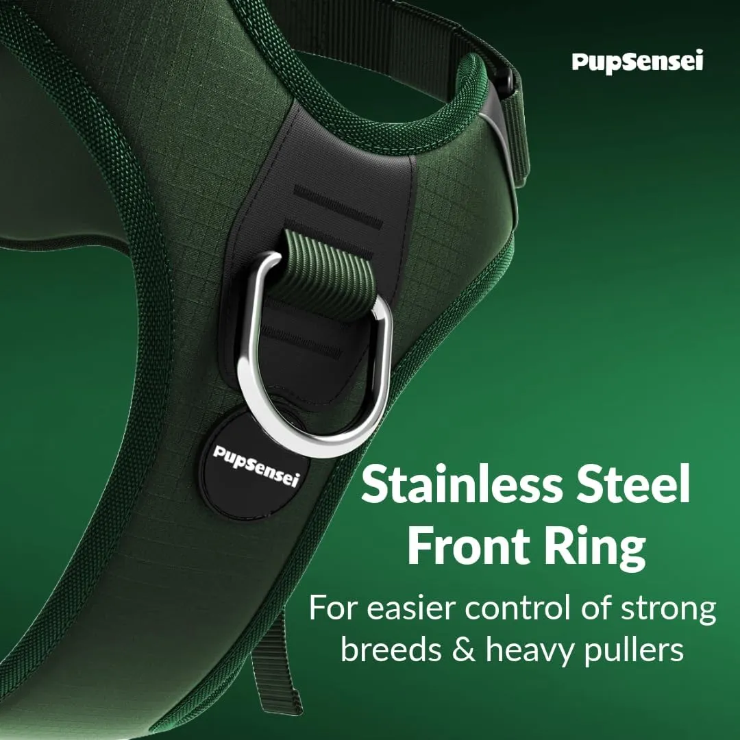 No Pull Dog Harness - Durable Polyester Puppy Harness with Front Anti-Pull Loop, Reflective Strips, and Quick-Release Clips for Small, Medium, and Large Dogs (Forest Green, Extra Small)