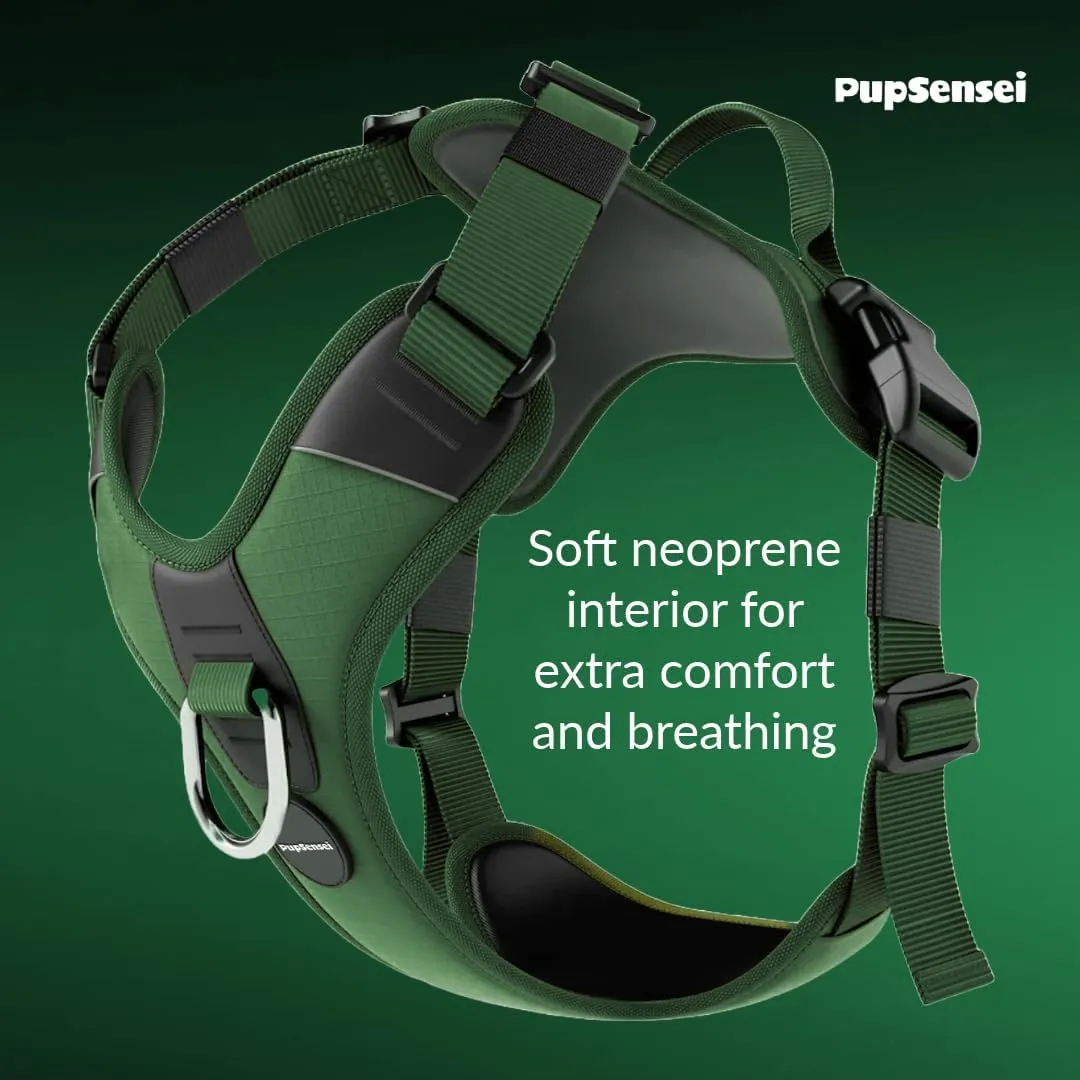 No Pull Dog Harness - Durable Polyester Puppy Harness with Front Anti-Pull Loop, Reflective Strips, and Quick-Release Clips for Small, Medium, and Large Dogs (Forest Green, Extra Small)
