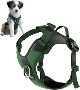No Pull Dog Harness - Durable Polyester Puppy Harness with Front Anti-Pull Loop, Reflective Strips, and Quick-Release Clips for Small, Medium, and Large Dogs (Forest Green, Extra Small)