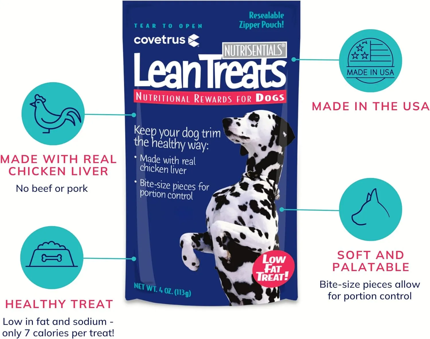 Nutrisential Lean Treats for Dogs - Soft Dog Treats for Small, Medium & Large Dogs - Nutritional Low Fat Bite Size K9 Treats - Chicken Flavor - 1 Pack - 4oz
