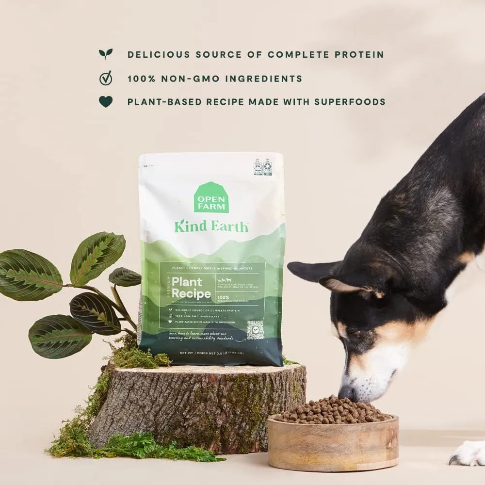 Open Farm Kind Earth Plant Based Dry Dog Kibble, Natural Vegan Dog Food, Source of Complete Protein, Nutrient-Dense, Highly Digestible, Hypoallergenic, Lower Carbon Footprint (20 Pound Pack of 1)