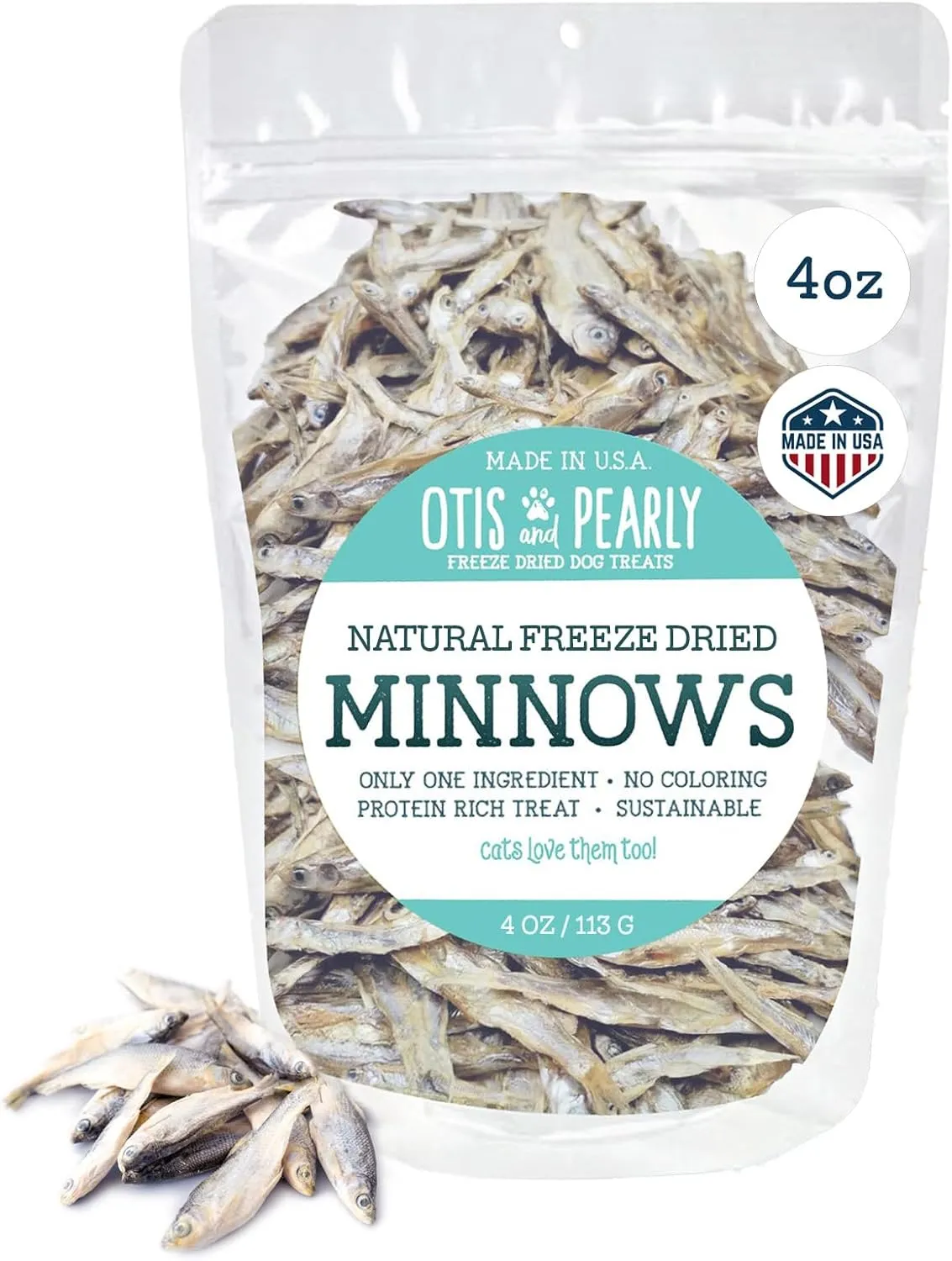 Otis & Pearly Freeze Dried Minnow Dog Treats - Single Ingredient, Made in USA - Healthy Protein Treat for Small, Medium, Large Breeds, Cats (4 oz)