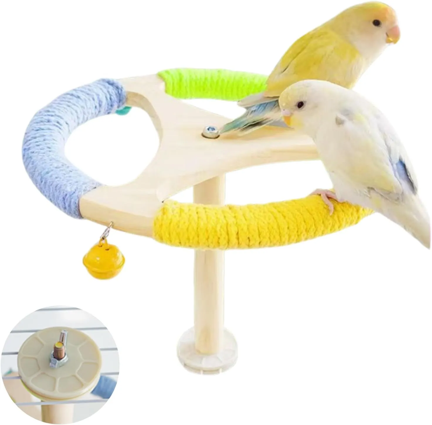 Parrot Spinning Windmill Perch, Wooden Bird Perch Stand, 360 Rotating Bird Toy for Cage, Interactive Toys for Parrots, Cockatiels, Budgies