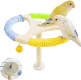 Parrot Spinning Windmill Perch, Wooden Bird Perch Stand, 360 Rotating Bird Toy for Cage, Interactive Toys for Parrots, Cockatiels, Budgies