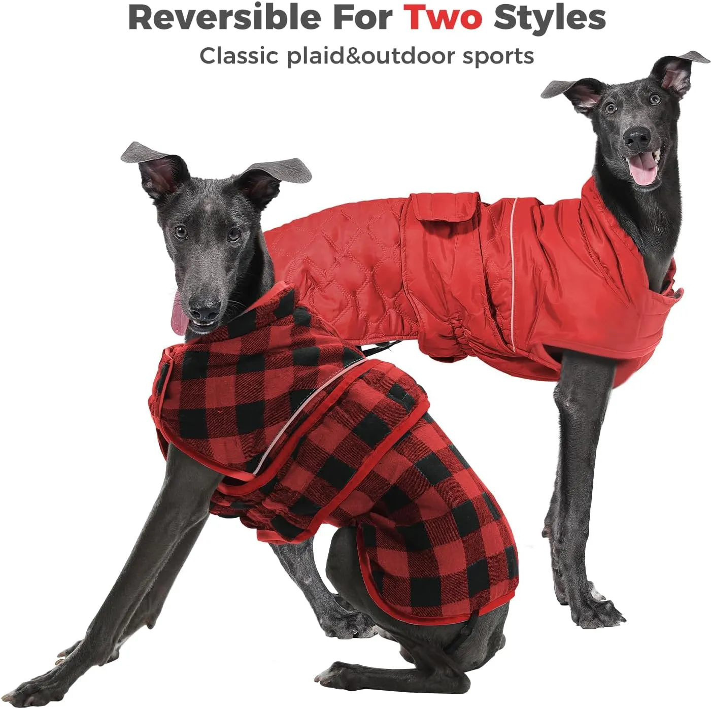 PAWZ Road Dog Winter Coat with 5 Layers Warm Material, Reversible Dog Clothes with 2 Sides, Dog Jacket Outdoor Water Repellent, (Red Plaid 3XL)