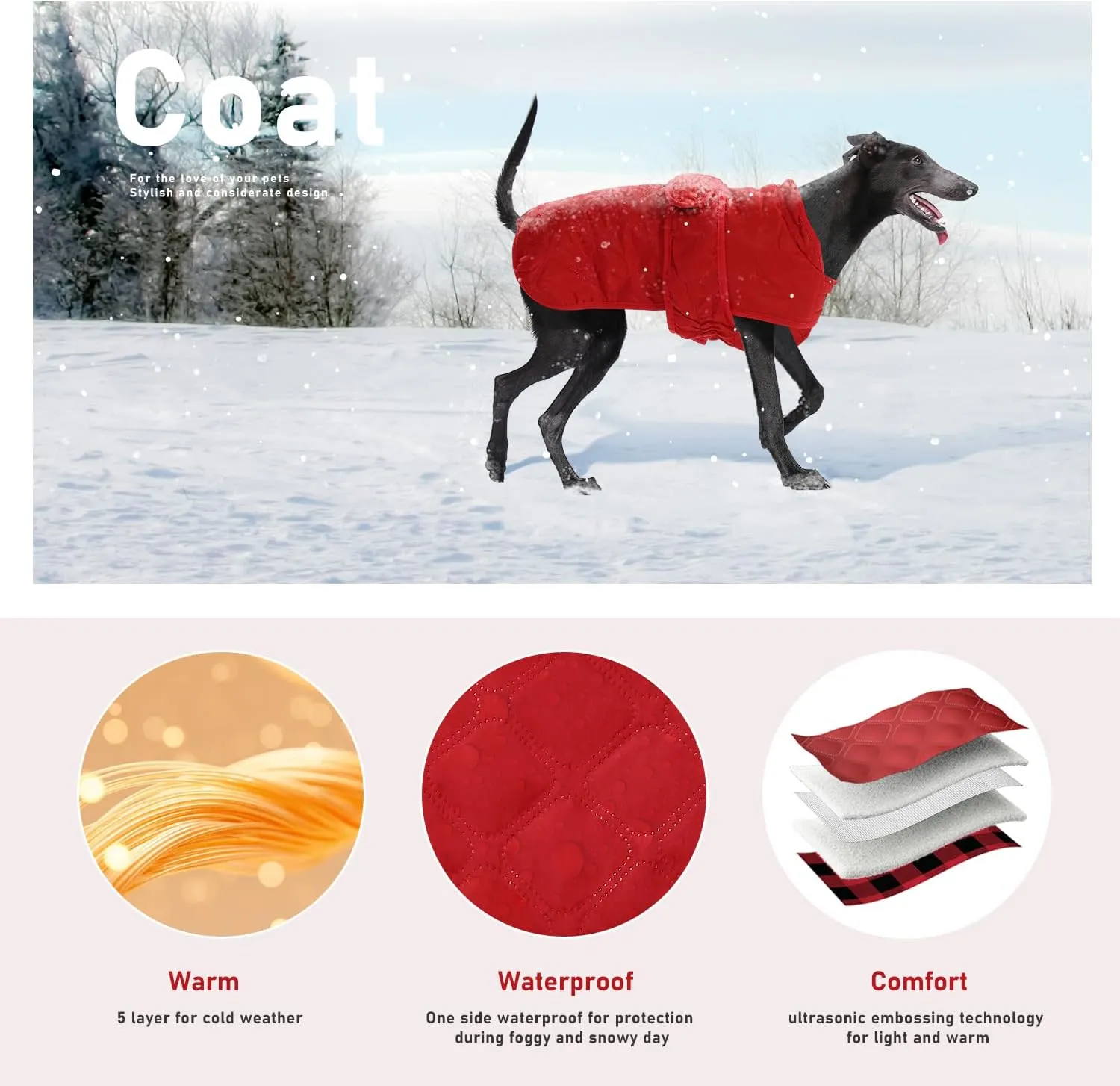 PAWZ Road Dog Winter Coat with 5 Layers Warm Material, Reversible Dog Clothes with 2 Sides, Dog Jacket Outdoor Water Repellent, (Red Plaid 3XL)