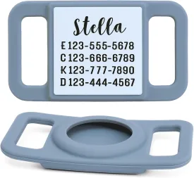 Personalized Dog Collar Holder, Customized Info Silent Silicone Case, Soft & Elastic for Easy Installation, Deep Engraved Slide On Collar Dog ID Tag (Gray)