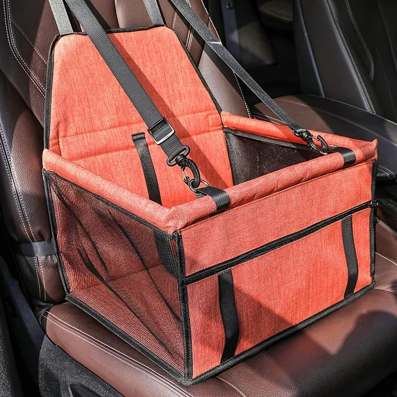 Pet car Seats Small Dogs,Dog Car Seats for Small Medium Dogs & Cats,Portable Puppy/Pet Car Booster Seat with Clip-On Leash and Mesh Window for Pet Up to 12 lbs (Orange, Small)