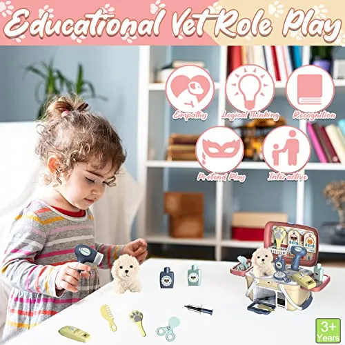 Pet Care dog toy doctor's case children, 23 pieces vet toy with plush dog and vet case for treatment & care