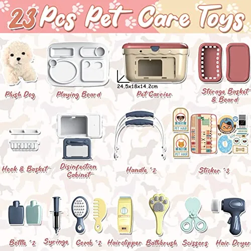 Pet Care dog toy doctor's case children, 23 pieces vet toy with plush dog and vet case for treatment & care