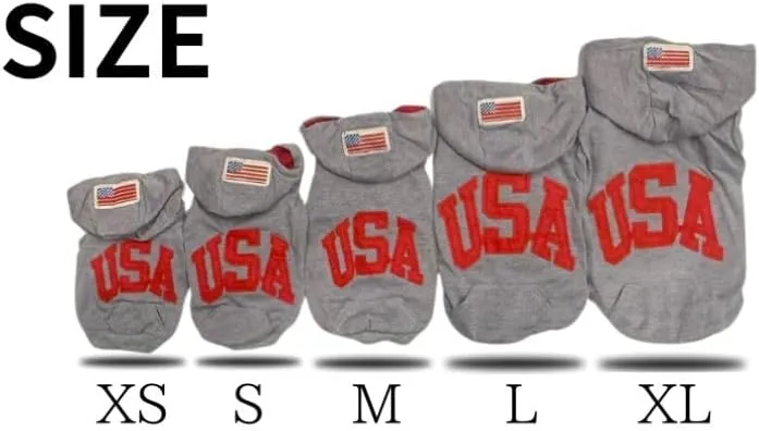 Pet Dog Hoodie with USA Logo, Gray Cotton Sweatshirt, Athletic StyleThin Material (Small)