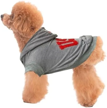 Pet Dog Hoodie with USA Logo, Gray Cotton Sweatshirt, Athletic StyleThin Material (Small)