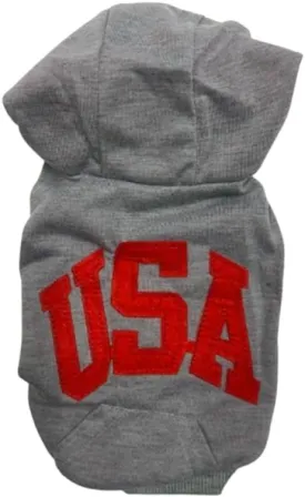 Pet Dog Hoodie with USA Logo, Gray Cotton Sweatshirt, Athletic StyleThin Material (Small)