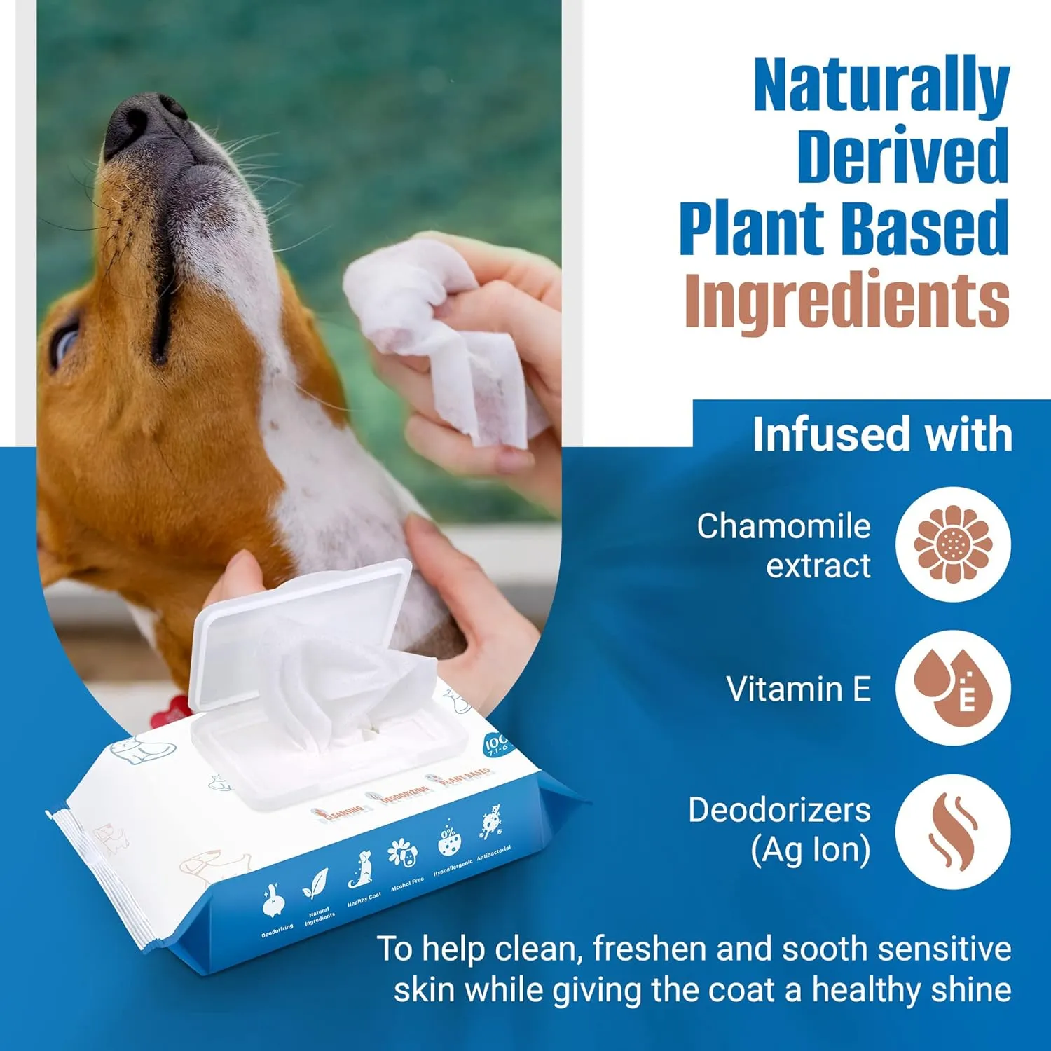 Pet Wipes for Dogs 100Pcs/1Pack  Unscented Dog Wipes with Vitamin E, Chamomile  Gentle Cat Wipes Ideal for Muddy Paws, Face, Dog Eye Wipes, Dog Ear Wipes  Resealable Lid Butt Wipes