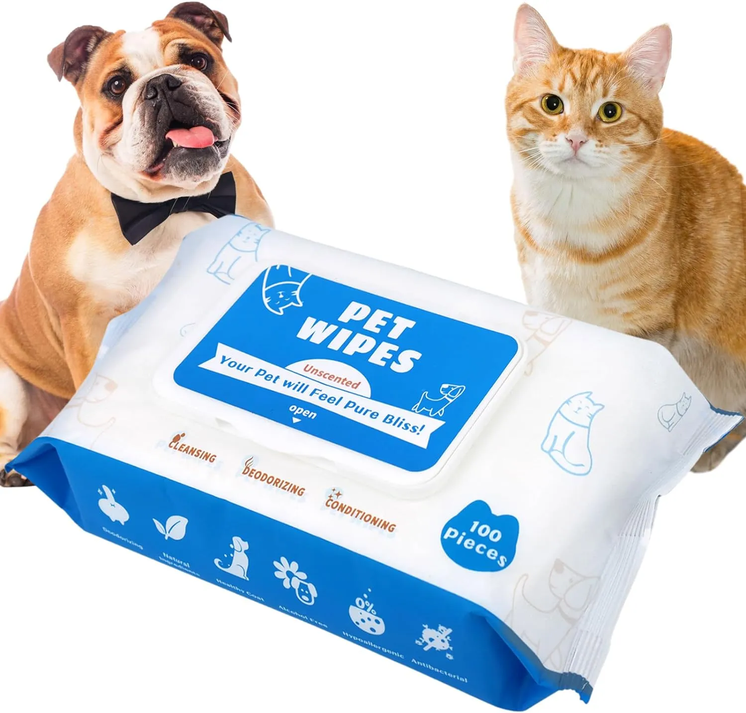 Pet Wipes for Dogs 100Pcs/1Pack  Unscented Dog Wipes with Vitamin E, Chamomile  Gentle Cat Wipes Ideal for Muddy Paws, Face, Dog Eye Wipes, Dog Ear Wipes  Resealable Lid Butt Wipes