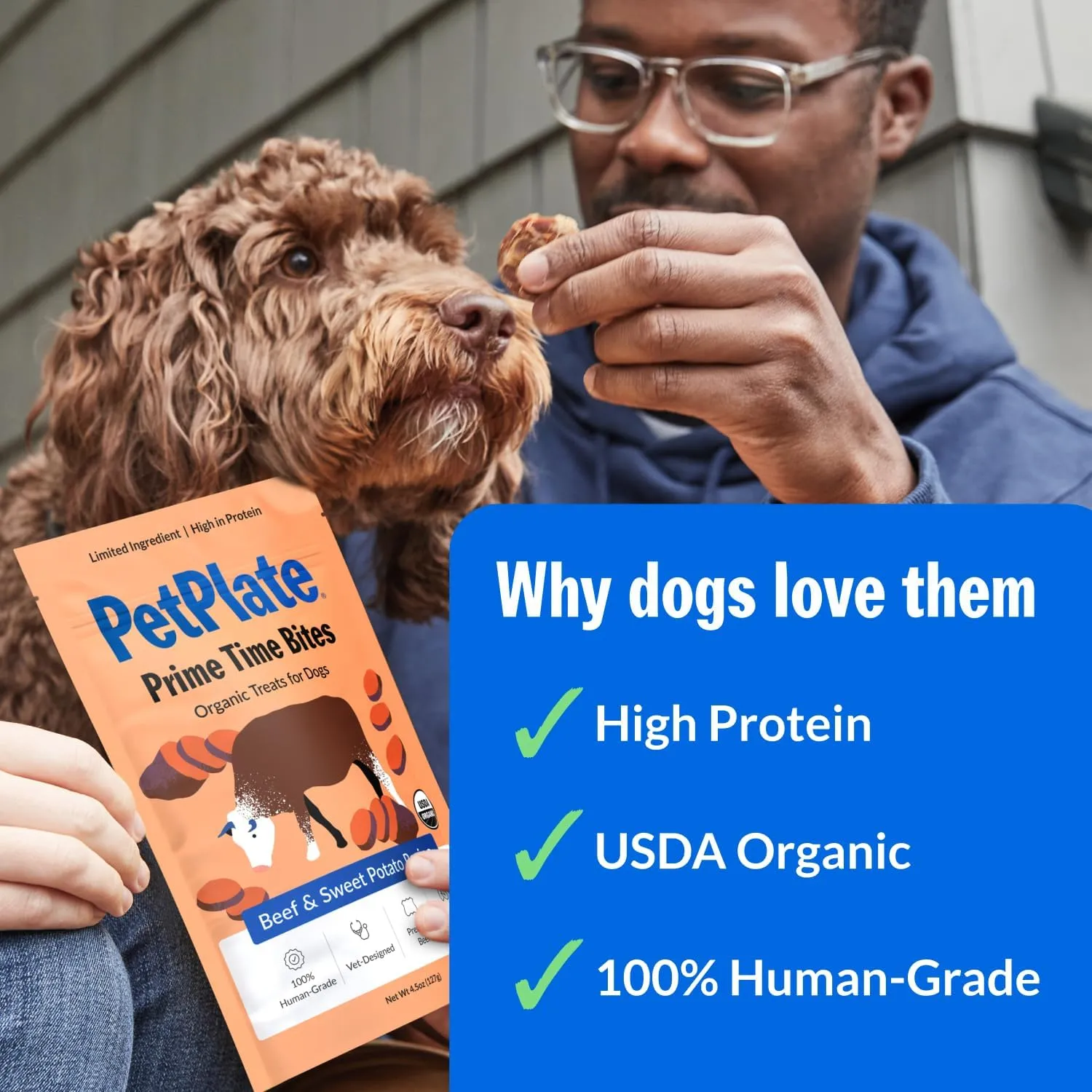 PetPlate Beef and Sweet Potato Bites, Human Grade Dog Treats, All Life Stages, Grain-Free, Organic and Real Ingredients, High Protein, Healthy Snacks (Pack of 1, 4.5 Ounce)