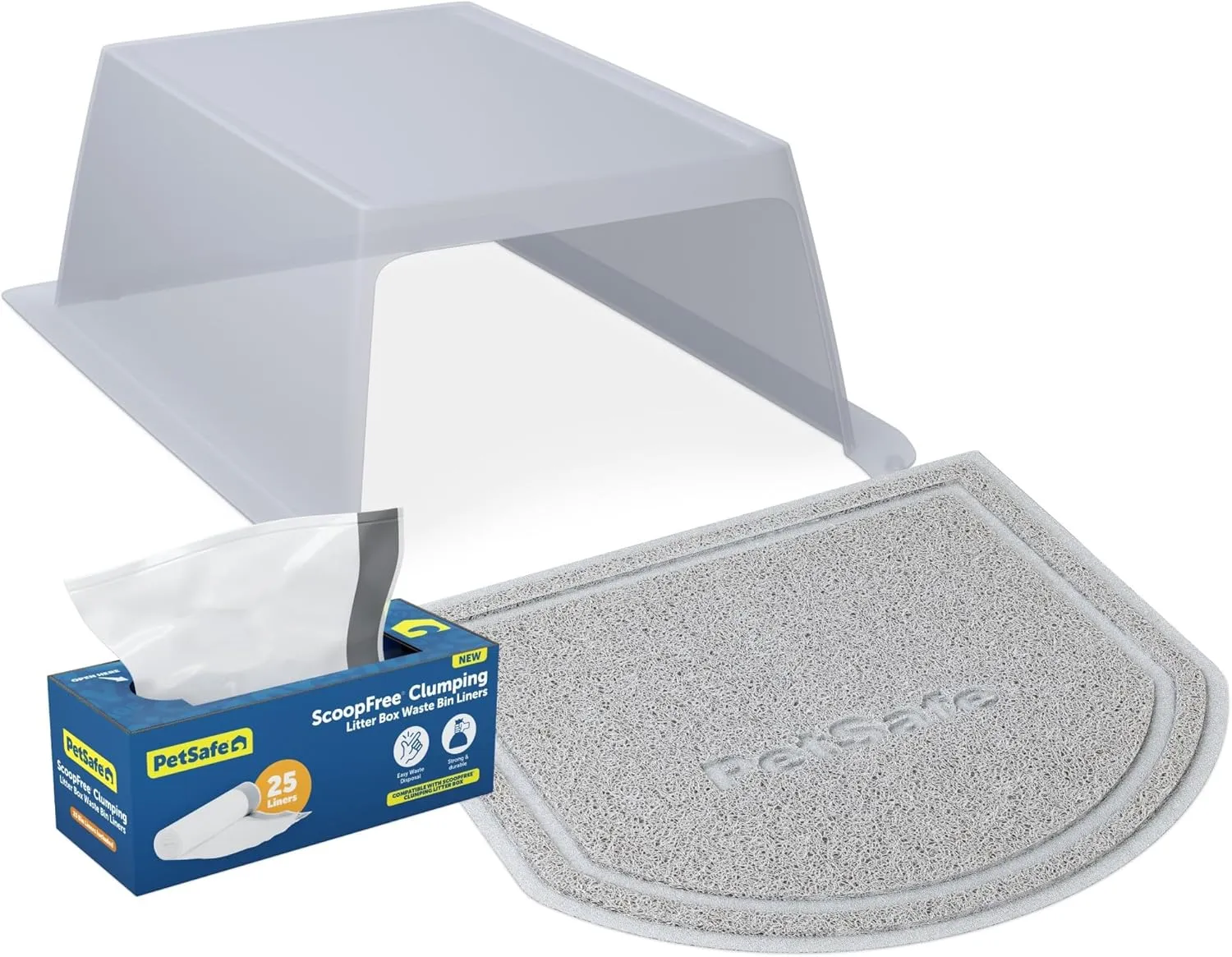 PetSafe ScoopFree Clumping Automatic Self Cleaning Cat Litter Box Hood and Accessory Bundle  Includes Litter Box Hood, Waste Bin Liners for Easy Cleanup and Litter Mat for Less Tracking and Mess