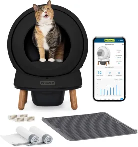 PetSafe ScoopFree SmartSpin Self-Cleaning Litter Box Bundle, Black  Odor Control  App Controlled  Up to 2 Weeks of Hands-Free Cleaning  Includes Litter Mat, 50 Waste Bin Liners, 4 Deodorizers