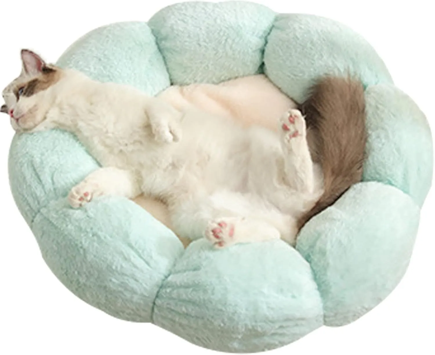Plush Pet Bed Warm Calming Donut Cat and Dog Bed Pet Cushion Bed Anti-Anxiety Dog Bed Flower Shape Cat Bed Green Pink L