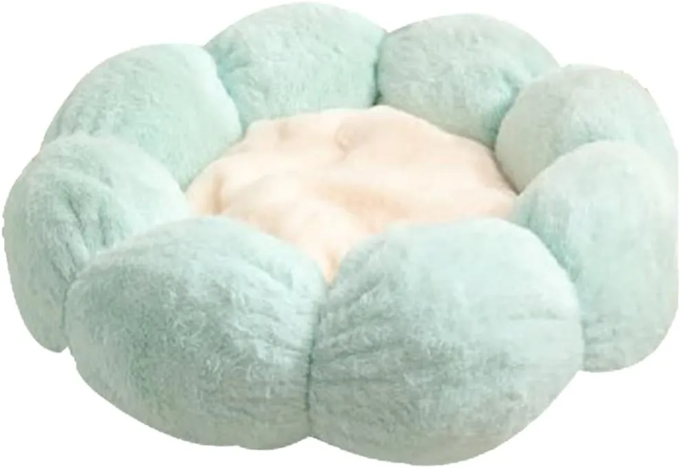 Plush Pet Bed Warm Calming Donut Cat and Dog Bed Pet Cushion Bed Anti-Anxiety Dog Bed Flower Shape Cat Bed Green Pink L
