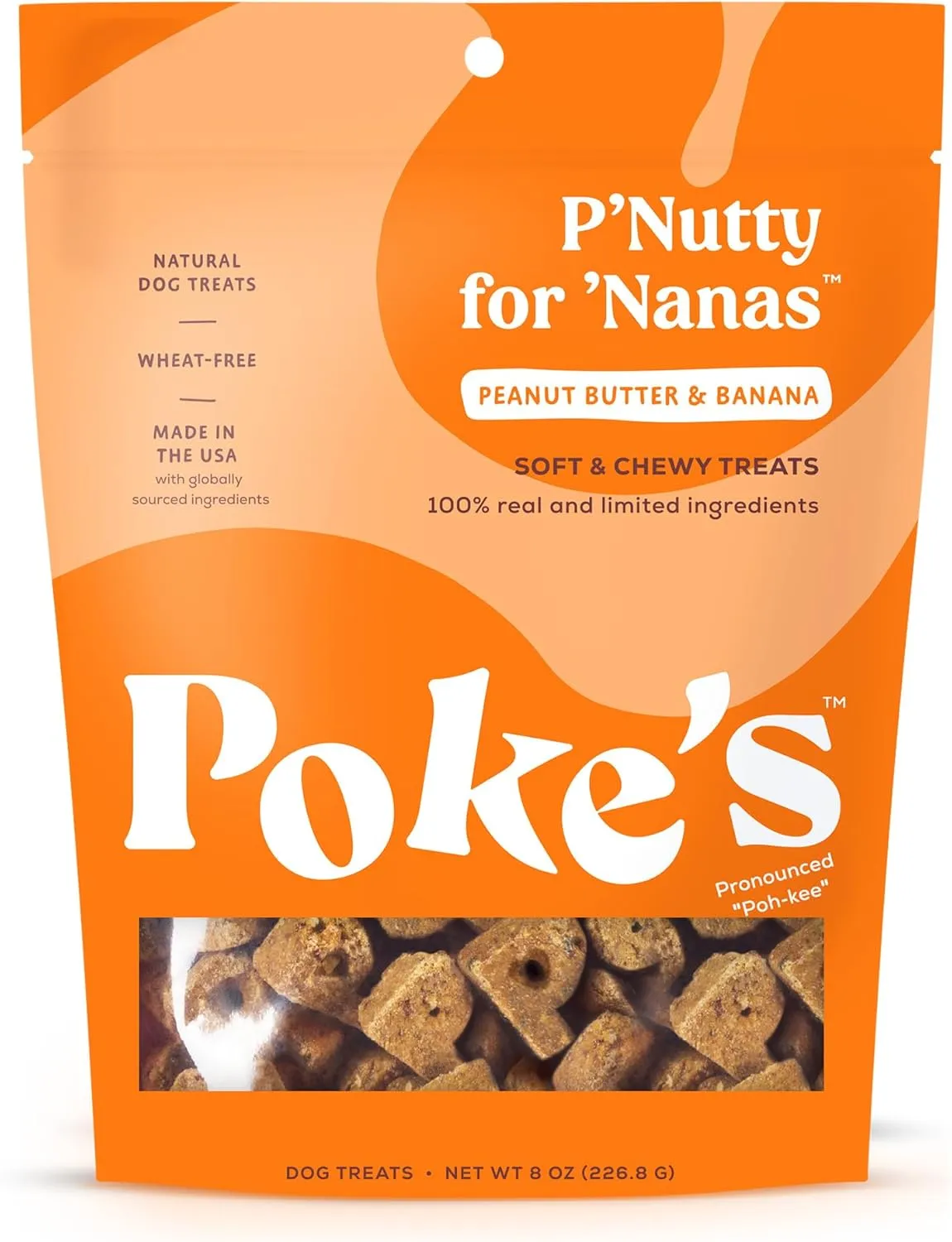 Poke's P'Nutty for Nanas Dog Treats, Soft & Chewy, Peanut Butter & Banana Recipe, Limited Ingredient Natural Dog Treats, Made in USA, Wheat-Free, 8 oz