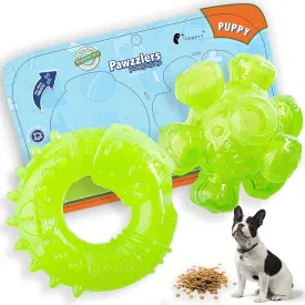 Puppy Chew Toys for Teething, Non-Toxic Durable, Interactive Teething Rings & Bouncing Ball - Boredom-Busting, Brain-Stimulating Puzzle Toy, Enrichment Treat Dispensing - Bright Green