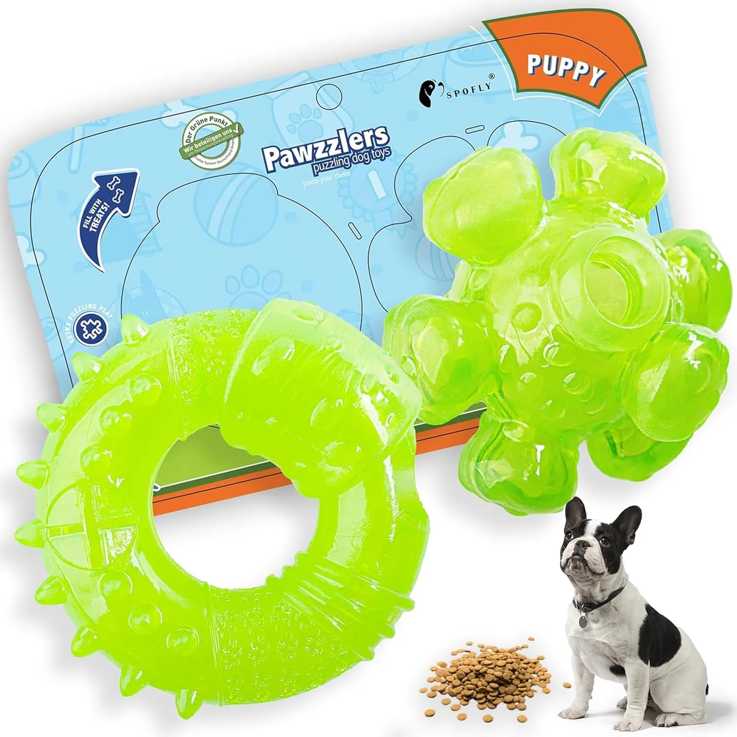 Puppy Chew Toys for Teething, Non-Toxic Durable, Interactive Teething Rings & Bouncing Ball - Boredom-Busting, Brain-Stimulating Puzzle Toy, Enrichment Treat Dispensing - Bright Green