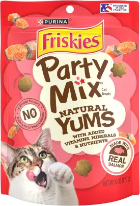 Purina Friskies Natural Cat Treats, Party Mix Natural Yums With Real Salmon and Vitamins, Minerals & Nutrients - (Pack of 6) 6 oz. Pouches