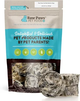 Raw Paws Cod Skin for Dogs, 5-oz (Rolls)  Icelandic Fish Skin Dog Treats - Single Ingredient Fish Chews for Dog