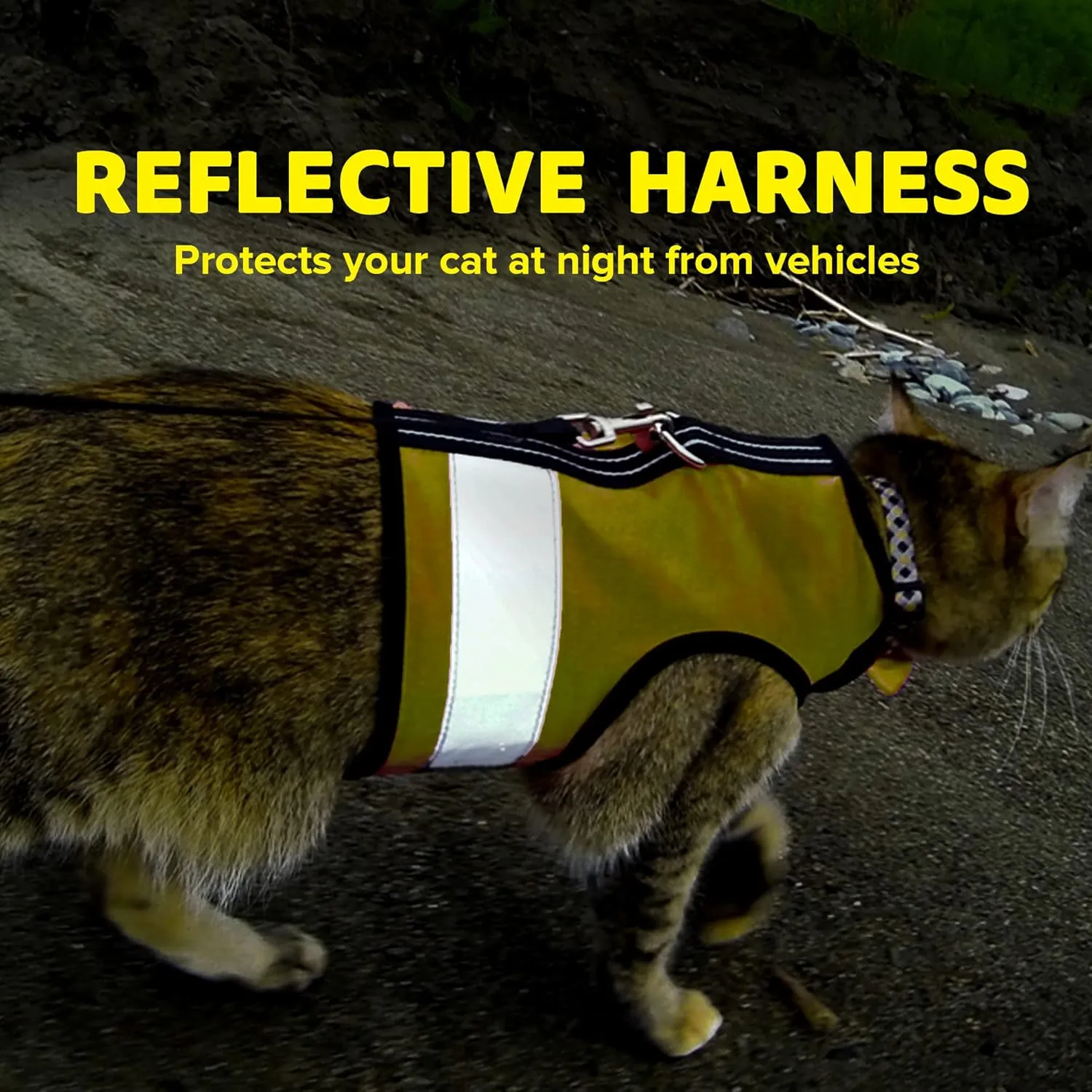 Reflective Cat Harness - High-Visibility Cat Vest for Day & Night | Secure, Breathable and Washable Cotton | Ideal for Walking & Traveling - Sunshine Yellow, S to M