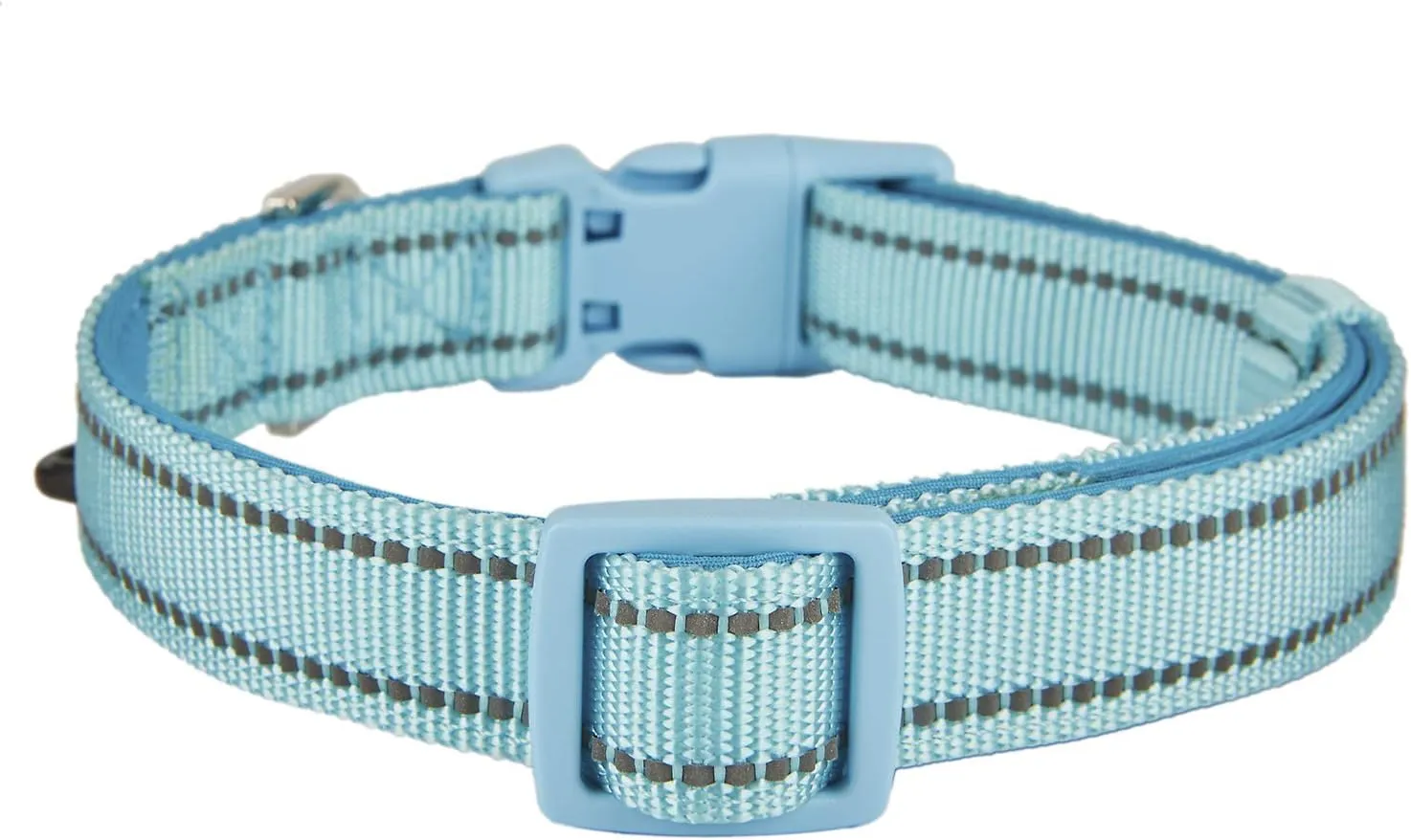 Reflective Nylon Dog Collar with Breathable Neoprene Padding,Adjustable for Large Dogs.(Neck 17"-26.3",Sky Blue)