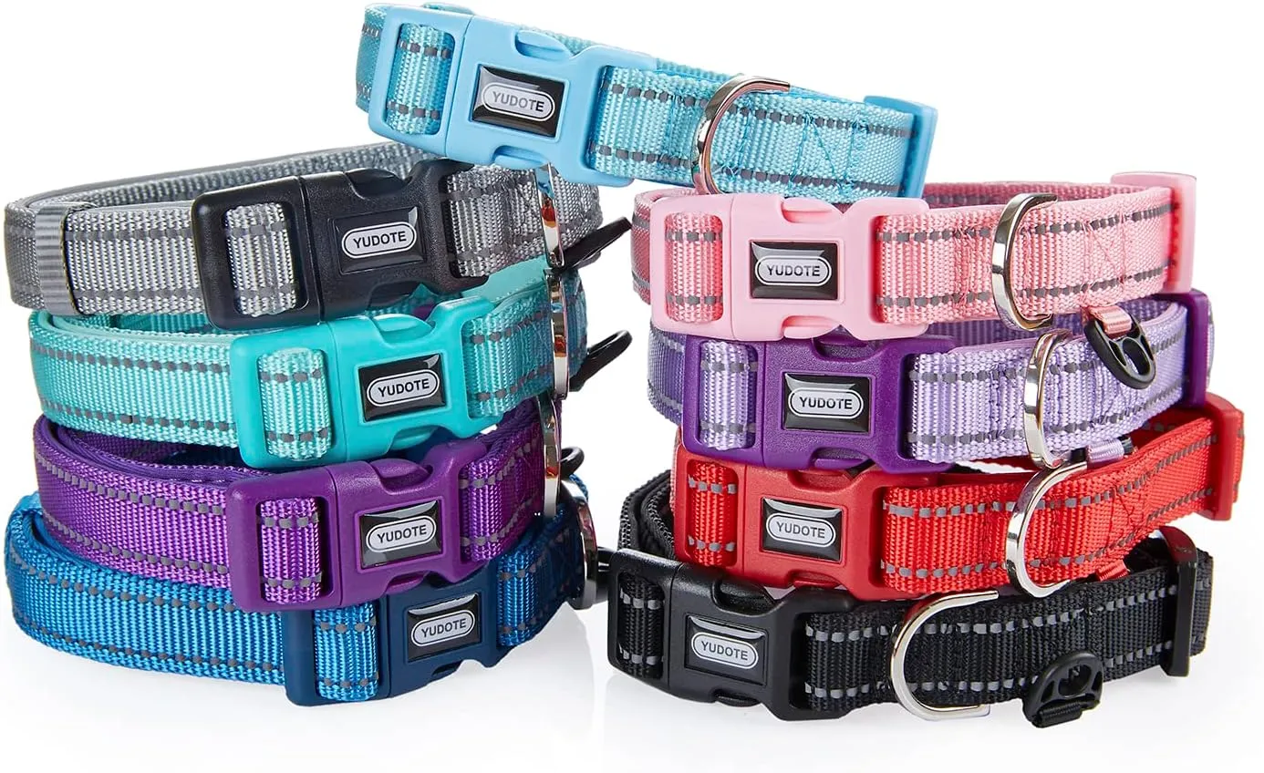 Reflective Nylon Dog Collar with Breathable Neoprene Padding,Adjustable for Large Dogs.(Neck 17"-26.3",Sky Blue)