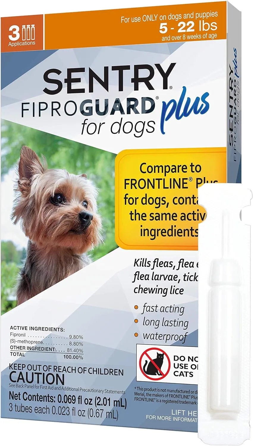 Sentry 3 Count Fiproguard Plus for Dogs Squeeze-On, 5-22-lbs (Pack of 2)
