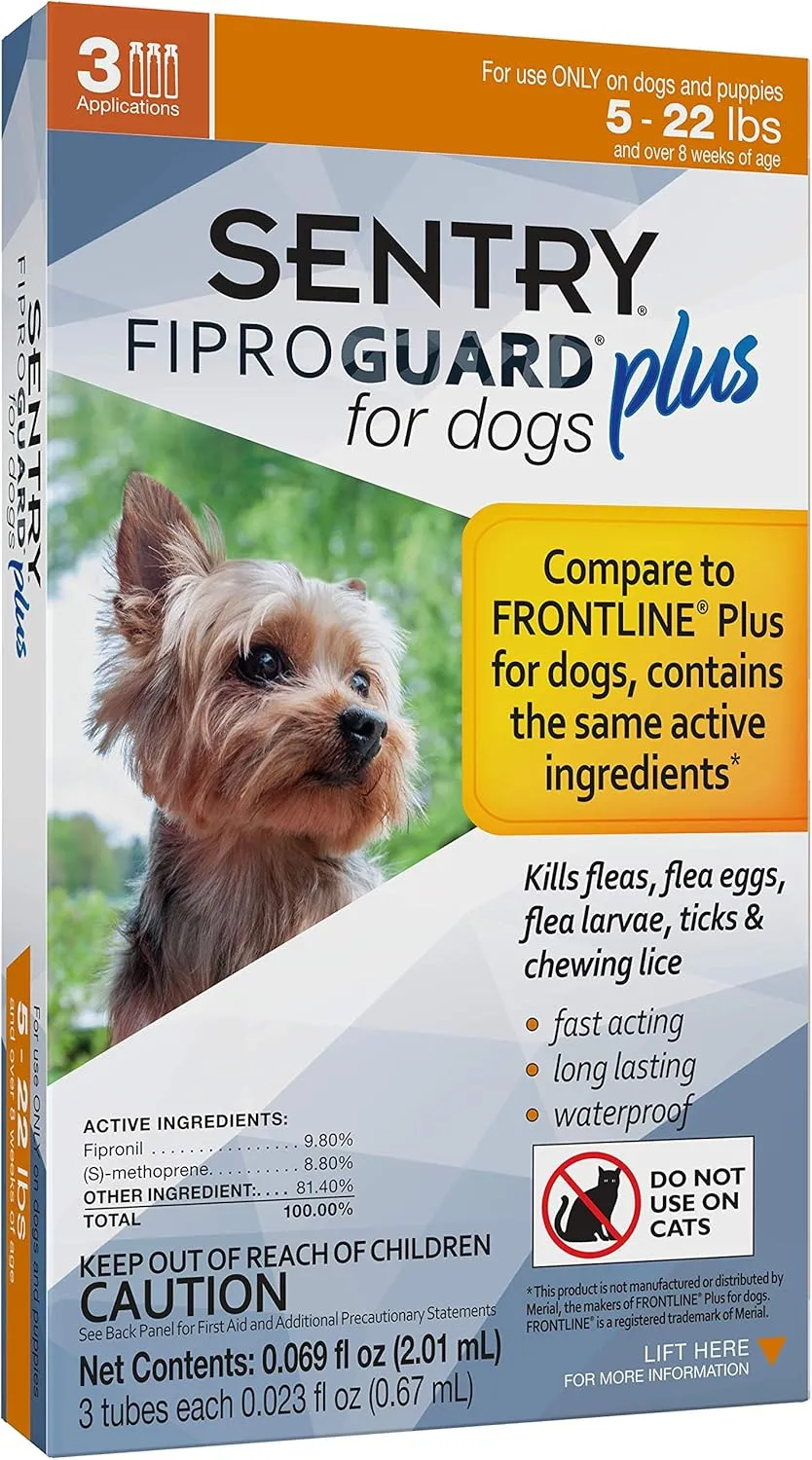 Sentry 3 Count Fiproguard Plus for Dogs Squeeze-On, 5-22-lbs (Pack of 2)
