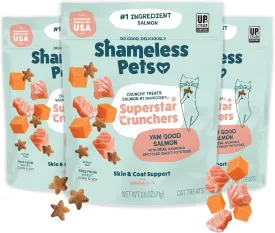 Shameless Pets Crunchy Cat Treats - Kitty Treats with Skin & Coat Support, Natural Ingredients Kitten Treats with Real Salmon, Healthy Flavored Feline Snacks, Yam Good Salmon, 3-Pk