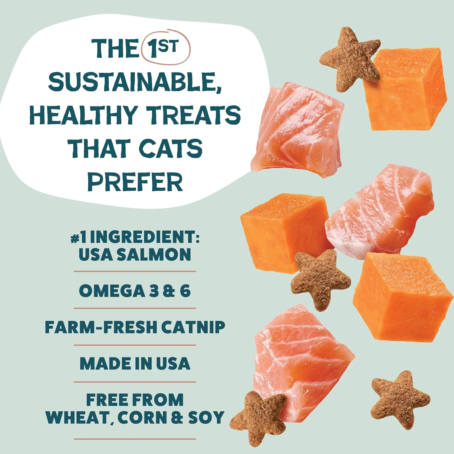 Shameless Pets Crunchy Cat Treats - Kitty Treats with Skin & Coat Support, Natural Ingredients Kitten Treats with Real Salmon, Healthy Flavored Feline Snacks, Yam Good Salmon, 3-Pk