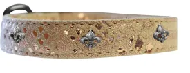 Silver Fleur De Lis Widget Dragon Skin Genuine Leather Dog Collar Golden Size 16