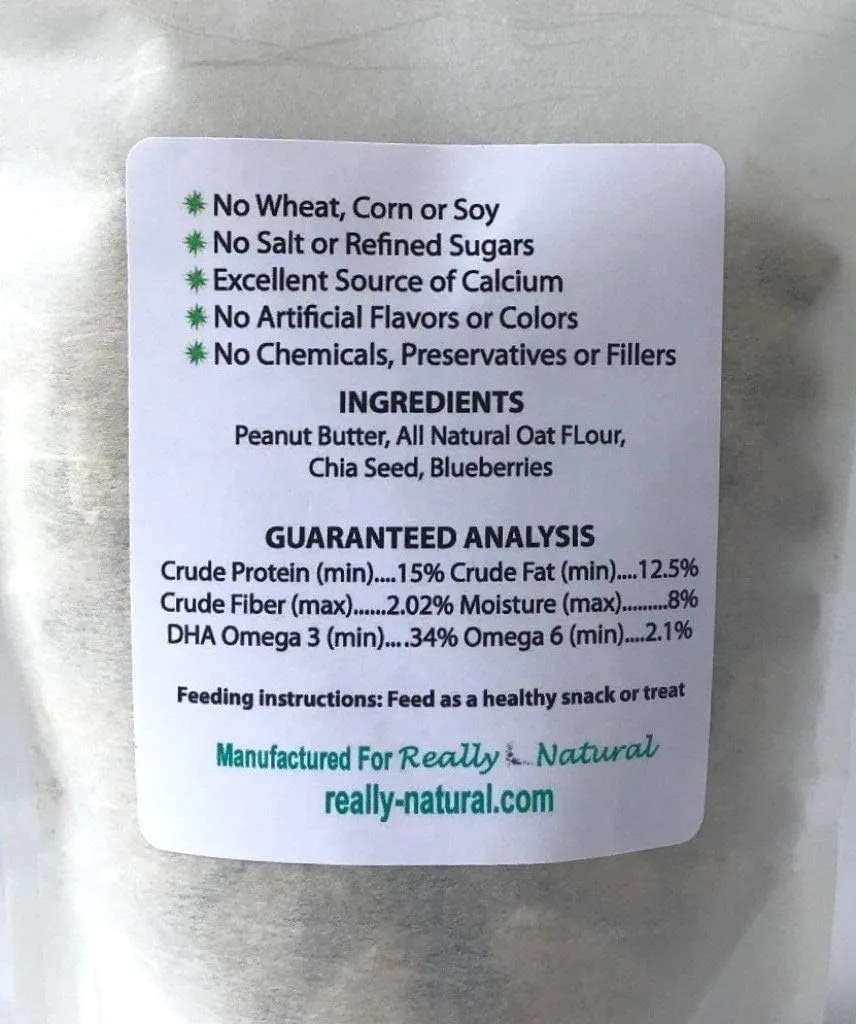 Small Batch Chia Dog Treats: 5 Calorie Blueberry Peanut, All Natural, No Corn - Wheat - Soy, Sourced & Made in USA, Human Grade (Three 8 oz Bags, About 195 Treats)