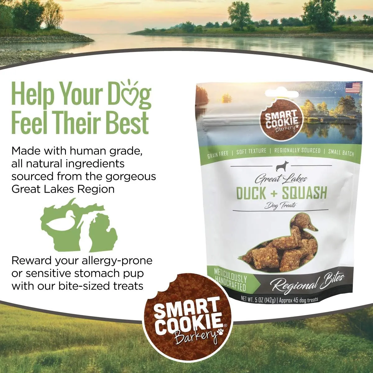 Smart Cookie All Natural Soft Dog Treats - Duck & Squash - Training Treats for Dogs with Allergies or Sensitive Stomachs - Grain Free Dog Treats, Chewy, Human-Grade, Made in USA - 5oz Bag