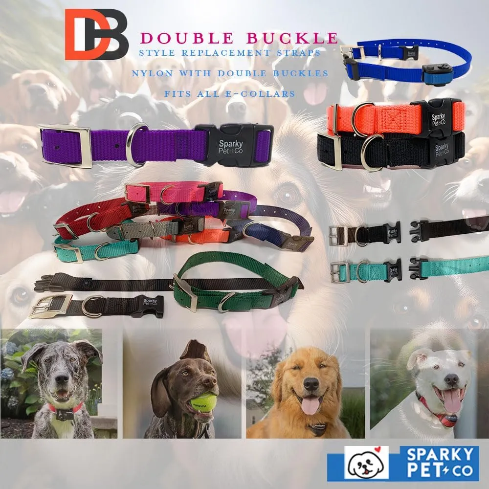 Sparky Pet Co - ECollar Replacement Strap - Double Buckle Dog Collar - Rugged Nylon - Adjustable - D Ring - Quick Release Metal Clasp - for Invisible Fence Systems - 3/4" x 24" - Black